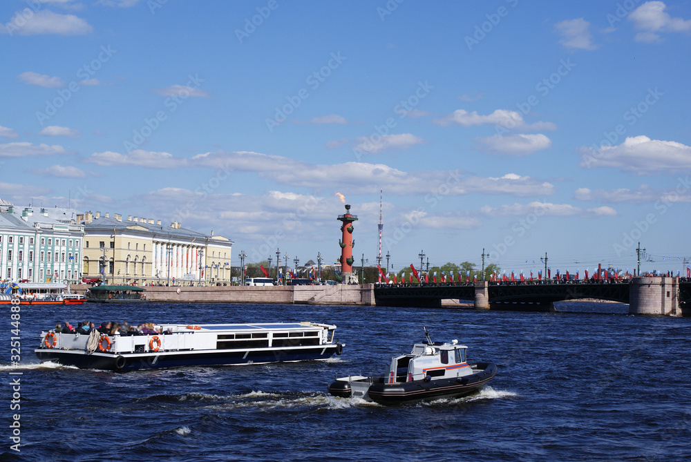 Pleasure boat on the Neva River, St. Petersburg.