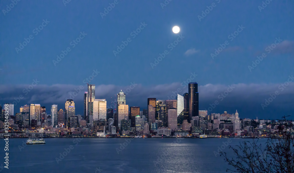 Fototapeta premium Jasny księżyc nad Seattle 6
