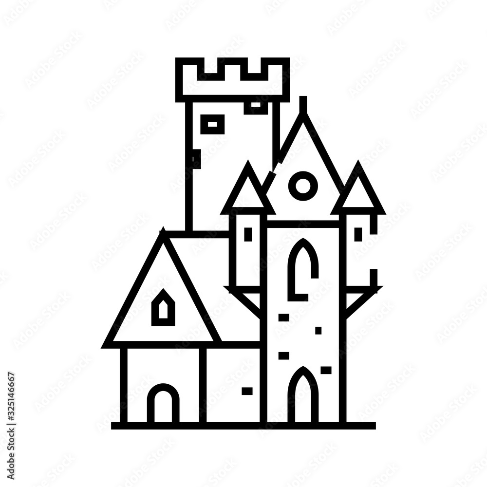 Castle beauty line icon, concept sign, outline vector illustration, linear symbol. Castle beauty line icon, concept sign, outline vector illustration, linear symbol.