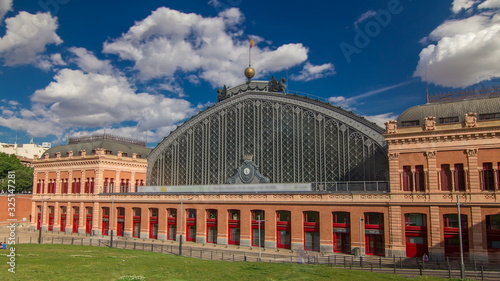 Puerta De Atocha train station building timelapse hyperlapse in Madrid, Spain.