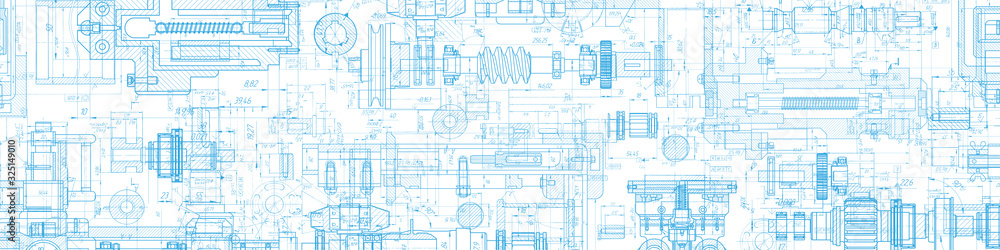 Technical drawing on a white background .Widescreen Technology Background.Mechanical Engineering -  Vector illustration .	