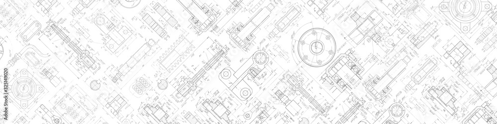 © Aliaksandr - Technical drawing background .Mechanical Engineering background . . Technology Banner.Vector illustration .