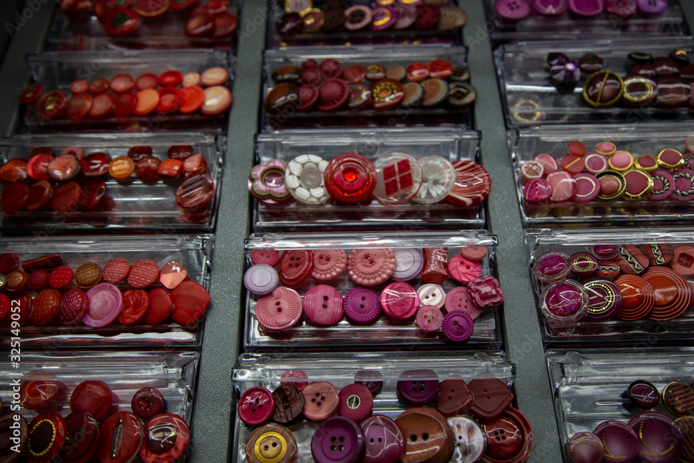 Set of colored sewed clothes buttons