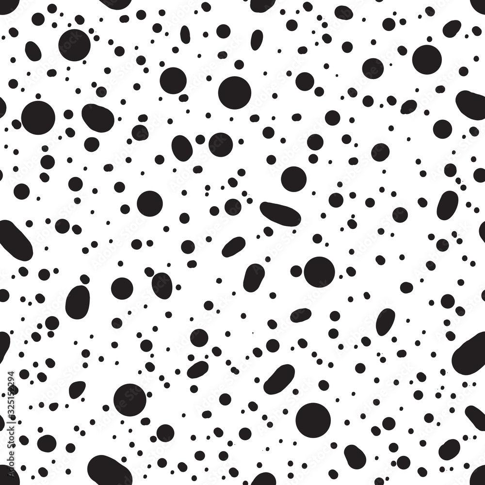 Black and white hand drawn chaotic blobs and dots pattern. Abstract seamless vector background for fabrics, wrapping, backdrops, banners, prints, cards, decoration, covers. Black and white hand drawn chaotic blobs and dots pattern. Abstract seamless vector background for fabrics, wrapping, backdrops, banners, prints, cards, decoration, covers.