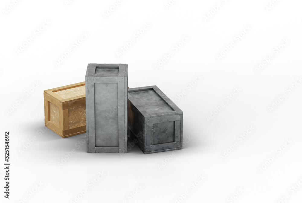 Two Metal and one Wood Transportation boxes closed Two Metal and one Wood Transportation boxes closed