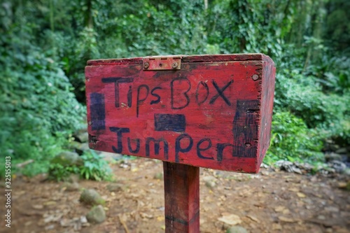 Grenada – Tips Box for jumper at Seven Sisters Waterfall