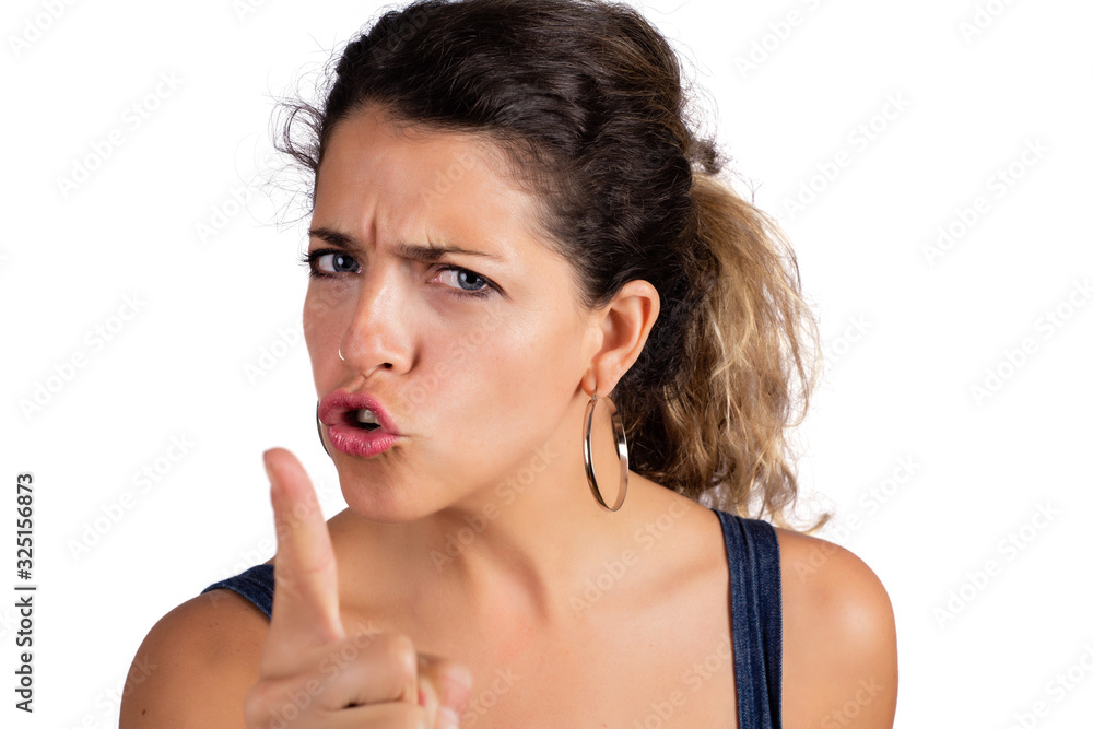 Woman looking at camera and angry with someone. Woman looking at camera and angry with someone.
