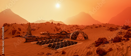 an outpost on the red planet mars (3d rendering)