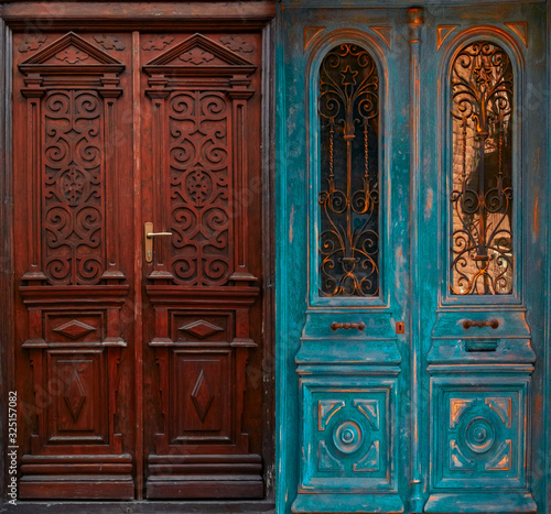 ancient shabby blue and brown doors collage