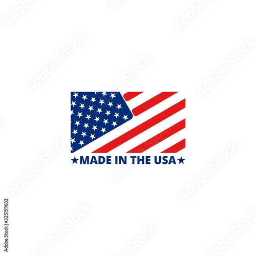 Made in USA badge with american flag. Made in USA banner isolated on white background