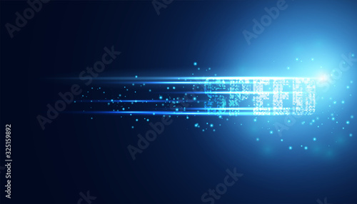 Modern abstract speed network science connection technology line dot and graphic design. on hi tech future blue background network.