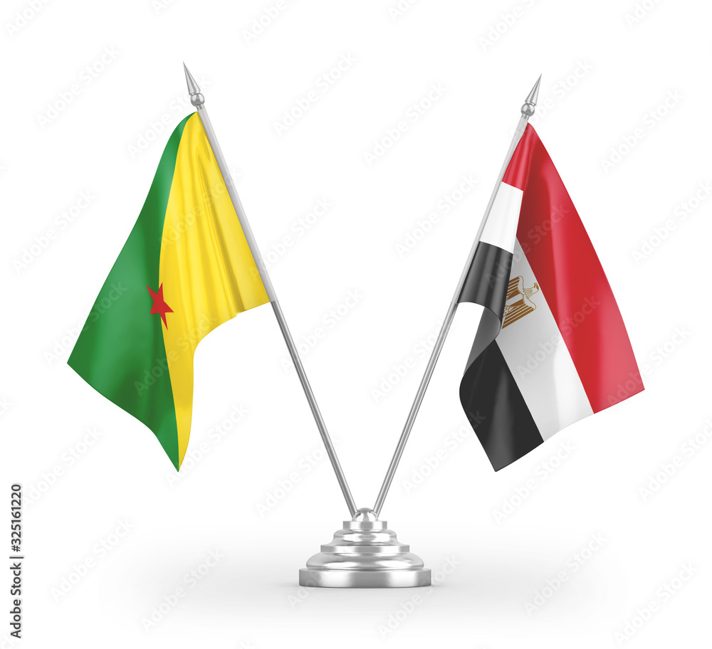 Egypt and French Guiana table flags isolated on white 3D rendering