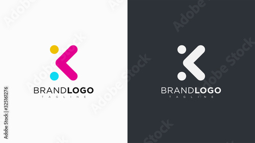 Abstract Letter K Logo Rounded Line with Dots. Flat Vector Logo Design Template Element.