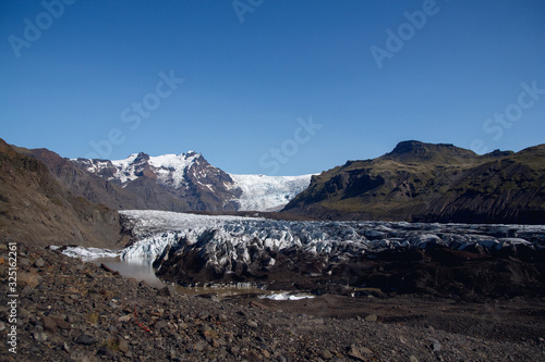 Fantastic view on Solheimajokull glacier in Katla Geopark on Icelandic Atlantic South Coast. Location: South glacial tongue of Myrdalsjokull ice cap, near Vik village, Iceland, Europe