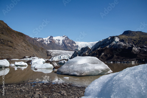 Fantastic view on Solheimajokull glacier in Katla Geopark on Icelandic Atlantic South Coast. Location: South glacial tongue of Myrdalsjokull ice cap, near Vik village, Iceland, Europe photo