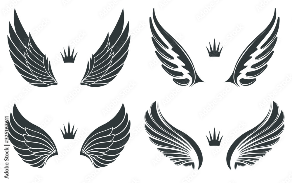 Set of four pairs of wings with crowns. Set of four pairs of wings with crowns.