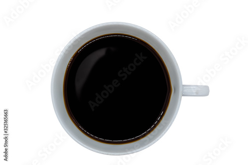 Black coffee in a coffee cup top view isolated on white background