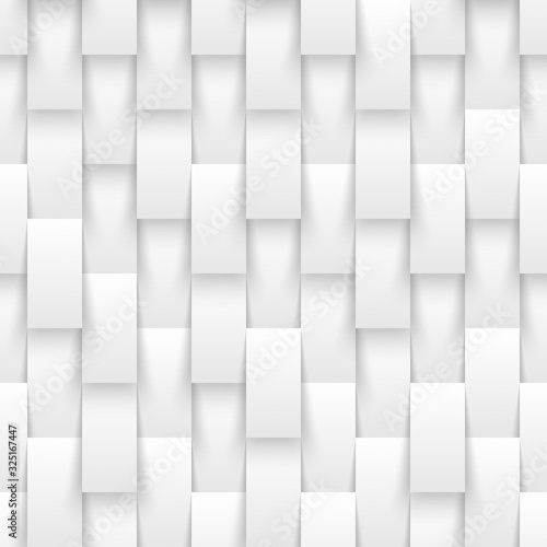 Fototapeta Naklejka Na Ścianę i Meble -  Light Abstract Seamless Pattern 3D Vector Rectangles Conceptual Sci-Fi Technology. White Repetitive Background. Science Tetragonal Structure Tileable Wallpaper. Tech Clear Subtle Textured Backdrop
