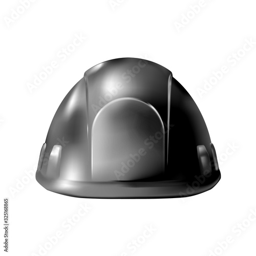Black Realistic working hard hat, construction helmet isolated on white background. Front view logo, icon. Vector illustration.