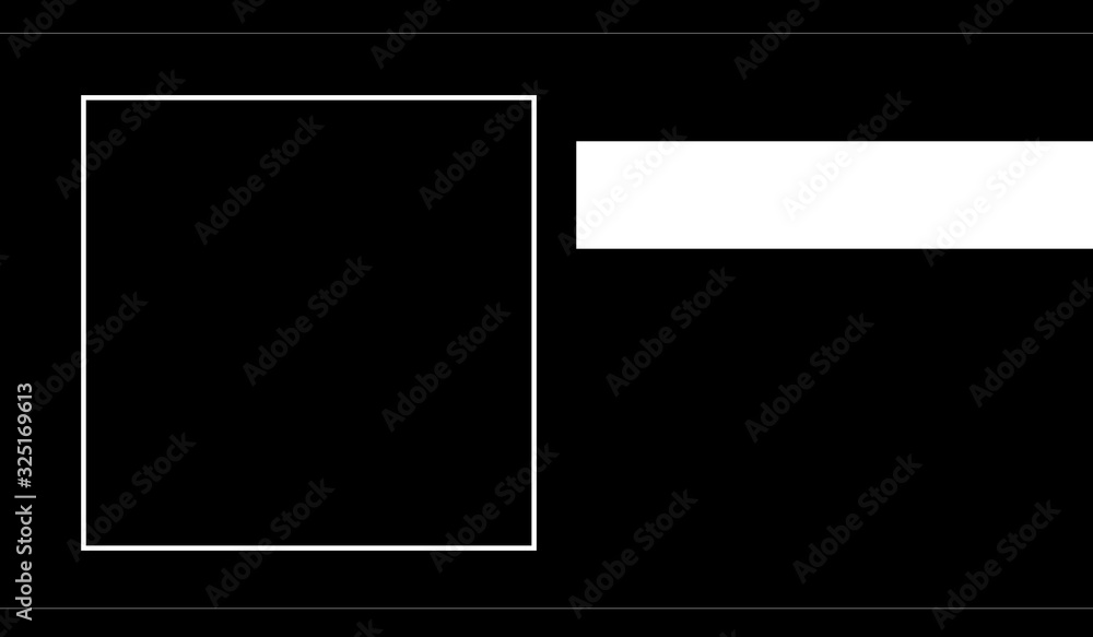 Black background. White left square and top bottom line Black background. White left square and top bottom line