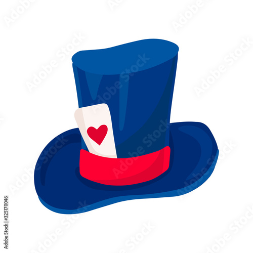 Mad Hatter blue hat with playing card. Vector illustration.