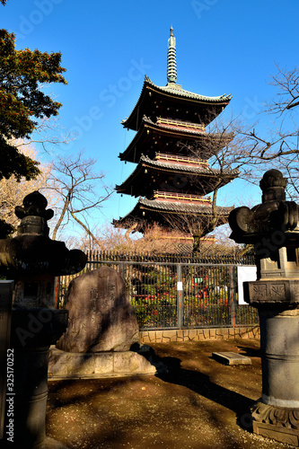 View of the five story pagoda of Kaneiji in the Ueno park photo