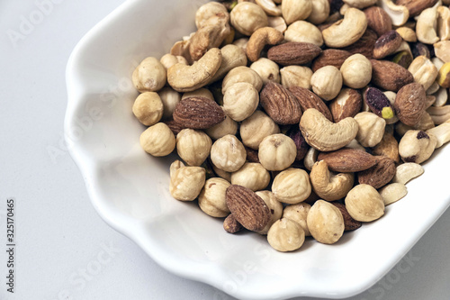 roasted hazelnuts, almonds and cashews in the same dish,