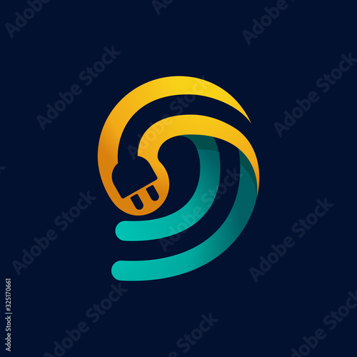 Number nine logo with plug cable inside.