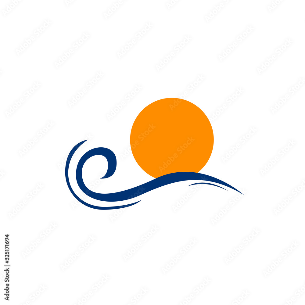 Symbol with blue wave and gold sun Symbol with blue wave and gold sun
