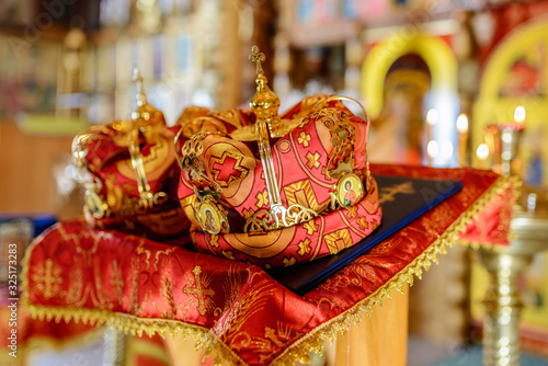 two crowns for the wedding ceremony in the Russian Orthodox Church