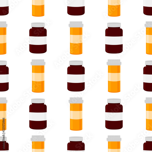 Illustration on theme big colored set different types of pills inside close jar