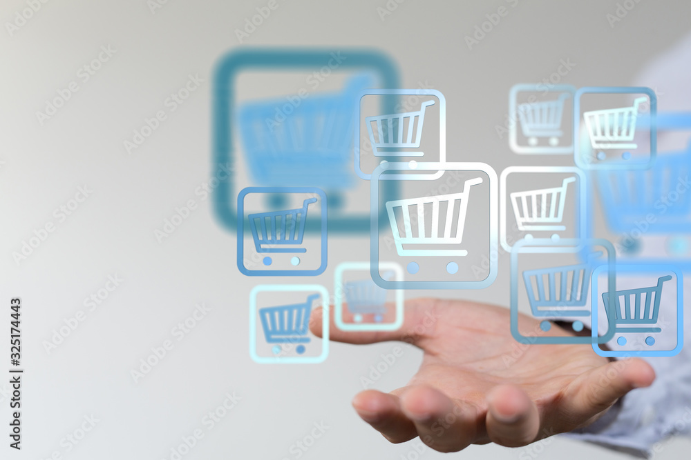 Shopping cart on digital tablet. Shopping online concept.. Shopping cart on digital tablet. Shopping online concept..