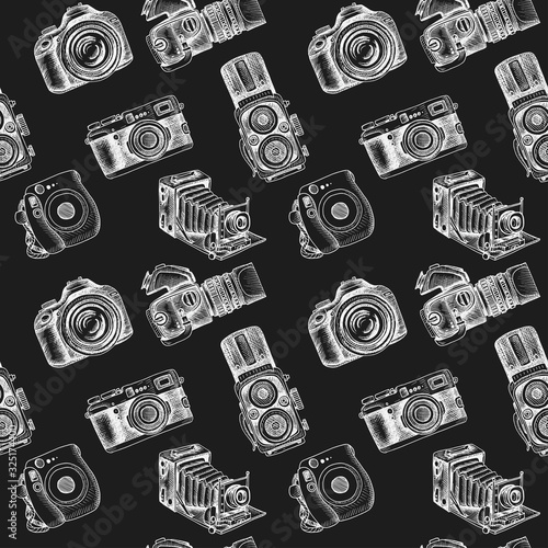 Sketch camera evolution. Style for the photographer. Camera pattern.