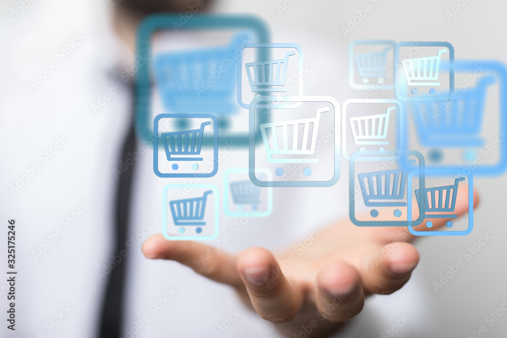 Shopping cart on digital tablet. Shopping online concept.. Shopping cart on digital tablet. Shopping online concept..