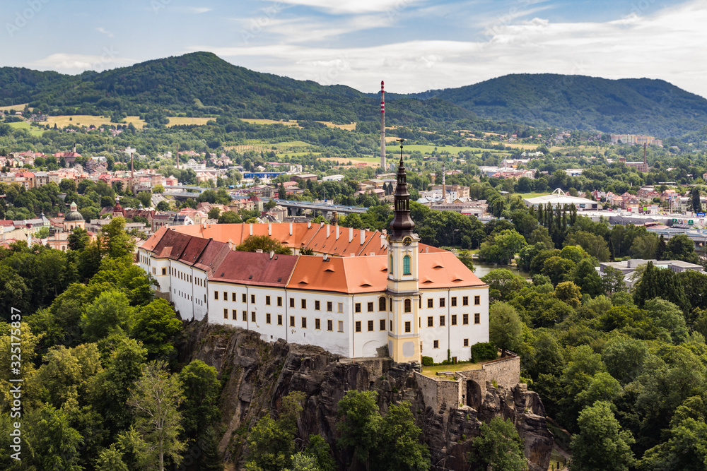 View of Decin Castle and town. Tetschen castle and city, Czech republic.