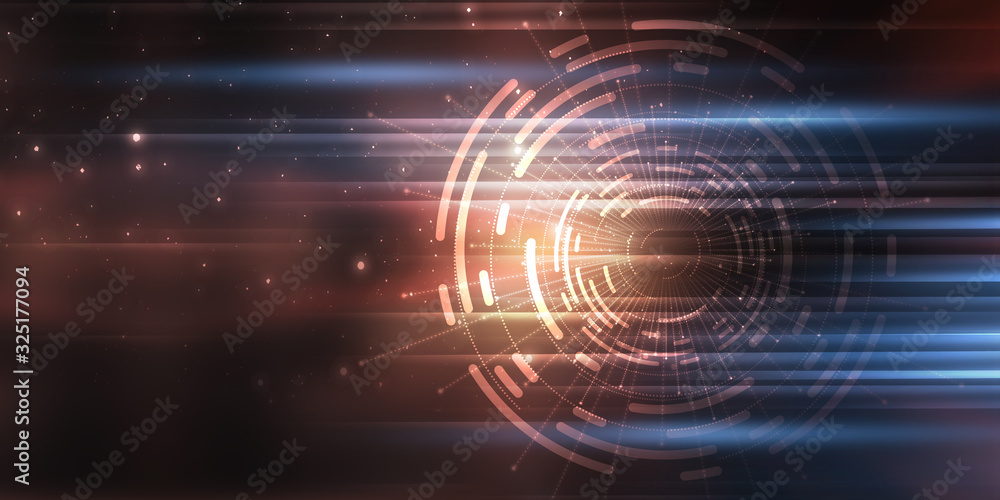 Dark tech abstract background with neon glow. Cyber circle laser figure on abstract background Dark tech abstract background with neon glow. Cyber circle laser figure on abstract background