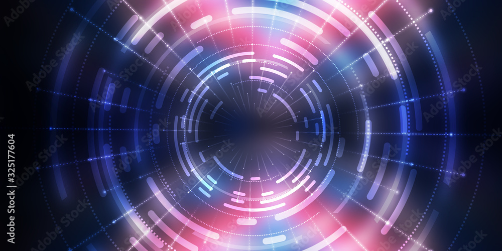 Dark tech abstract background with neon glow. Cyber circle laser figure on abstract background Dark tech abstract background with neon glow. Cyber circle laser figure on abstract background