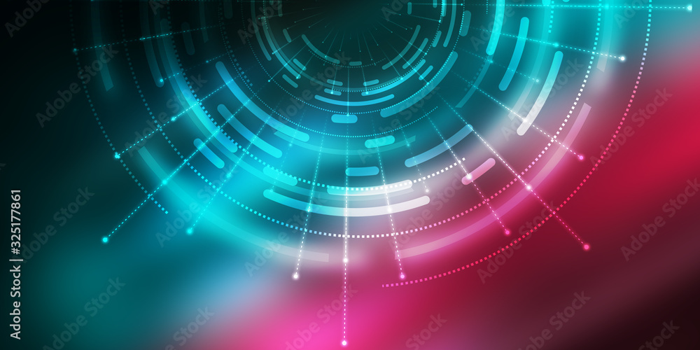 Dark tech abstract background with neon glow. Cyber circle laser figure on abstract background Dark tech abstract background with neon glow. Cyber circle laser figure on abstract background
