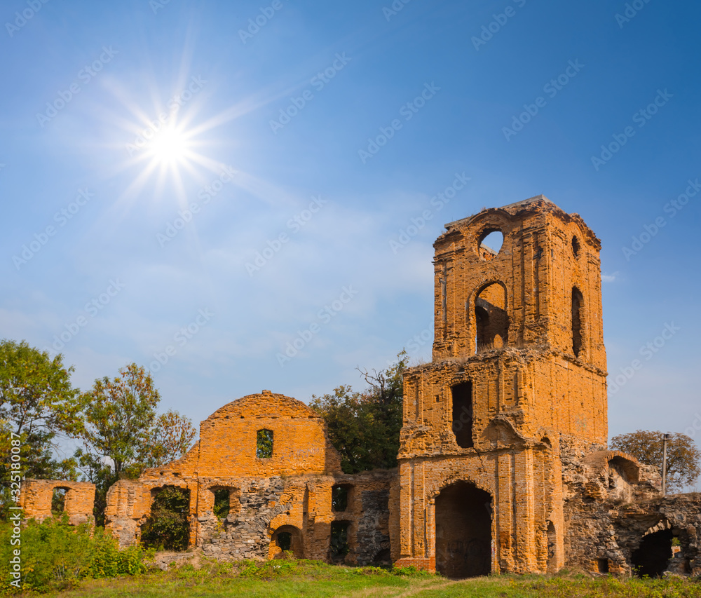 old medieval redbrick castle ruin under a sparkle sun old medieval redbrick castle ruin under a sparkle sun