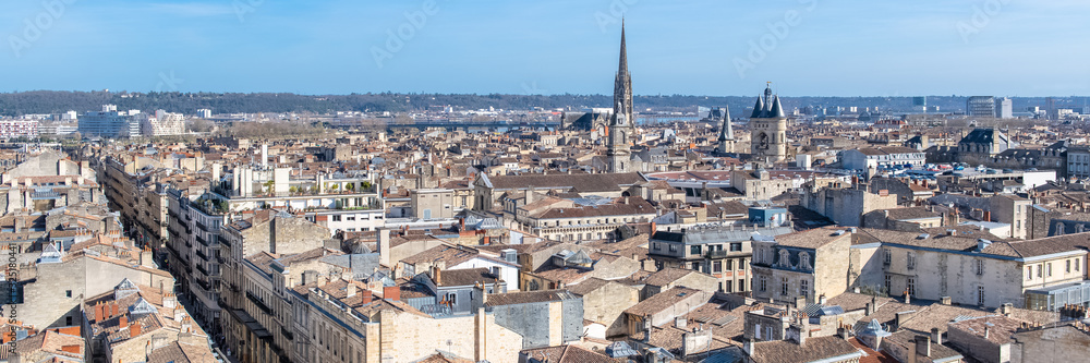 Bordeaux in France, aerial view of the Saint-Michel basilica and the Grosse Cloche in the center