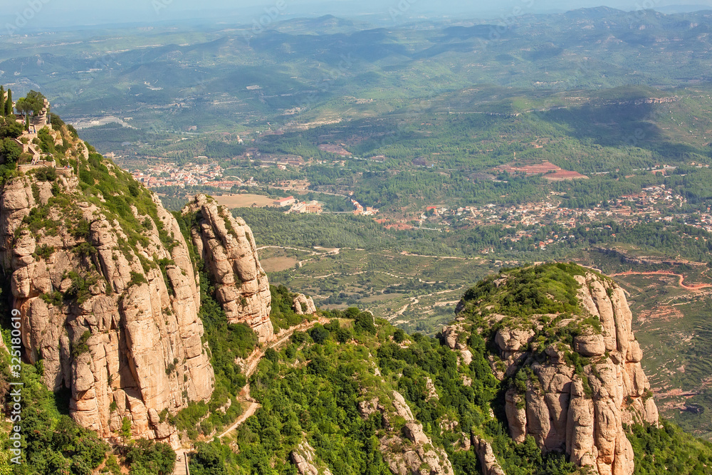 Scenic view over the valley from Montserrat Monastery in Montserrat National park, Spain