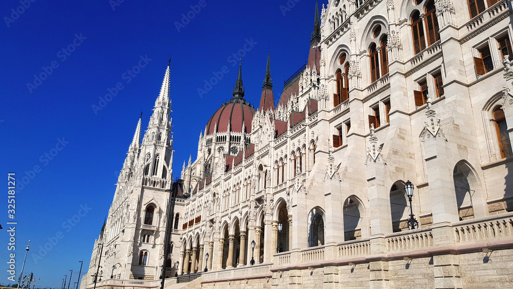  The building of the Hungarian Parliament on the Danube in Budapest