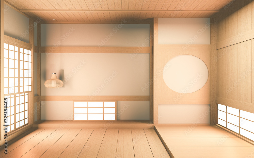 Interior mock up Japan Room Design Japanese-style and the white backdrop provides a window for editing. 3D rendering Interior mock up Japan Room Design Japanese-style and the white backdrop provides a window for editing. 3D rendering