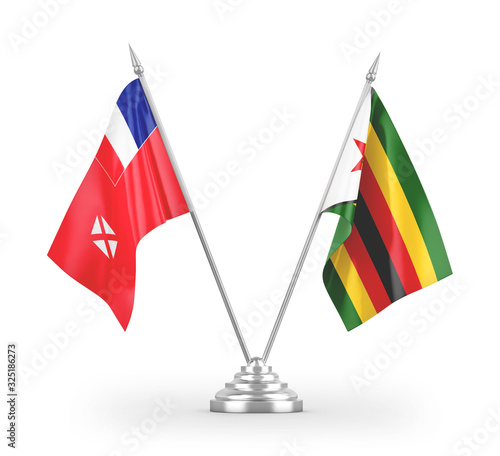 Zimbabwe and Wallis and Futuna table flags isolated on white 3D rendering photo