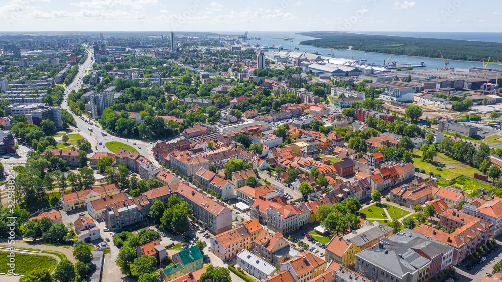 Beautiful panoramic Aerial view photo from flying drone on Klaipeda  a sunny summer day. Klaipeda, Lithuania (series)