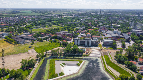 Beautiful panoramic Aerial view photo from flying drone on Klaipeda a sunny summer day. Klaipeda, Lithuania (series)