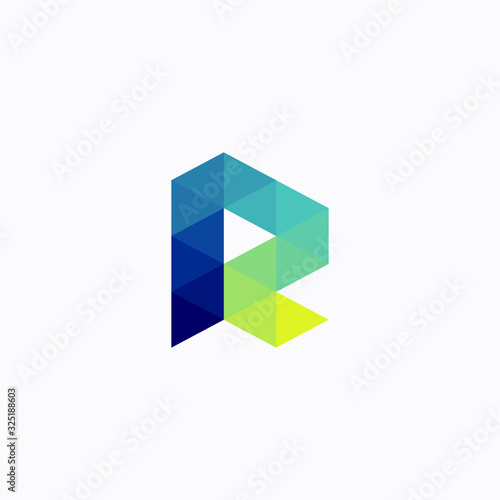 letter r triangle gradient logo template
