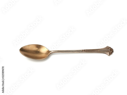 silver vintage small coffee spoon for pouring sugar isolated on a white background