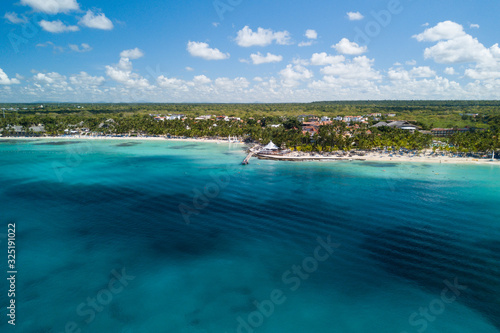 Beautiful drone view of Caribbean sea coast at Bayahibe village  Dominican Republic