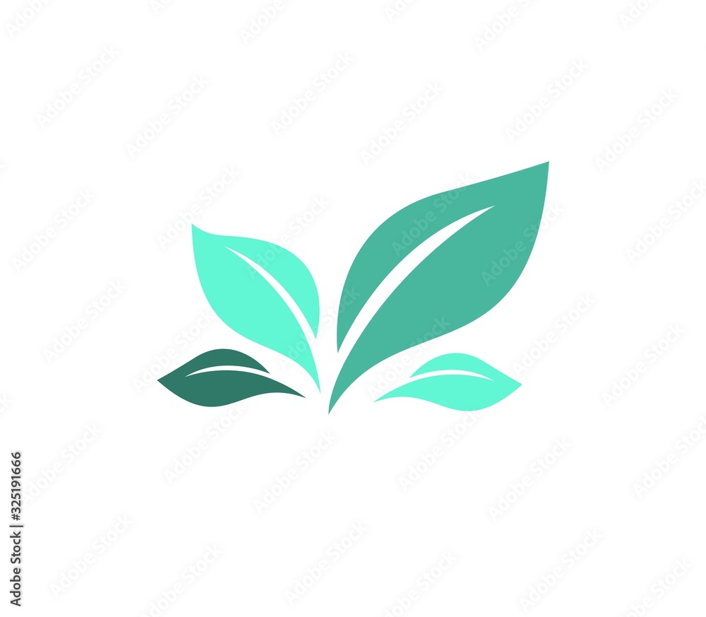 Eco green color leaf vector logo flat icon. Bio plant and tree floral forest concept design.